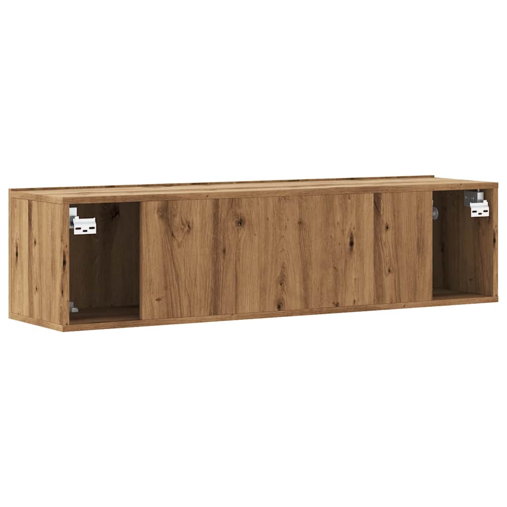 kézműves tölgy színű szerelt fa fali TV-szekrény 120x30x30 cm