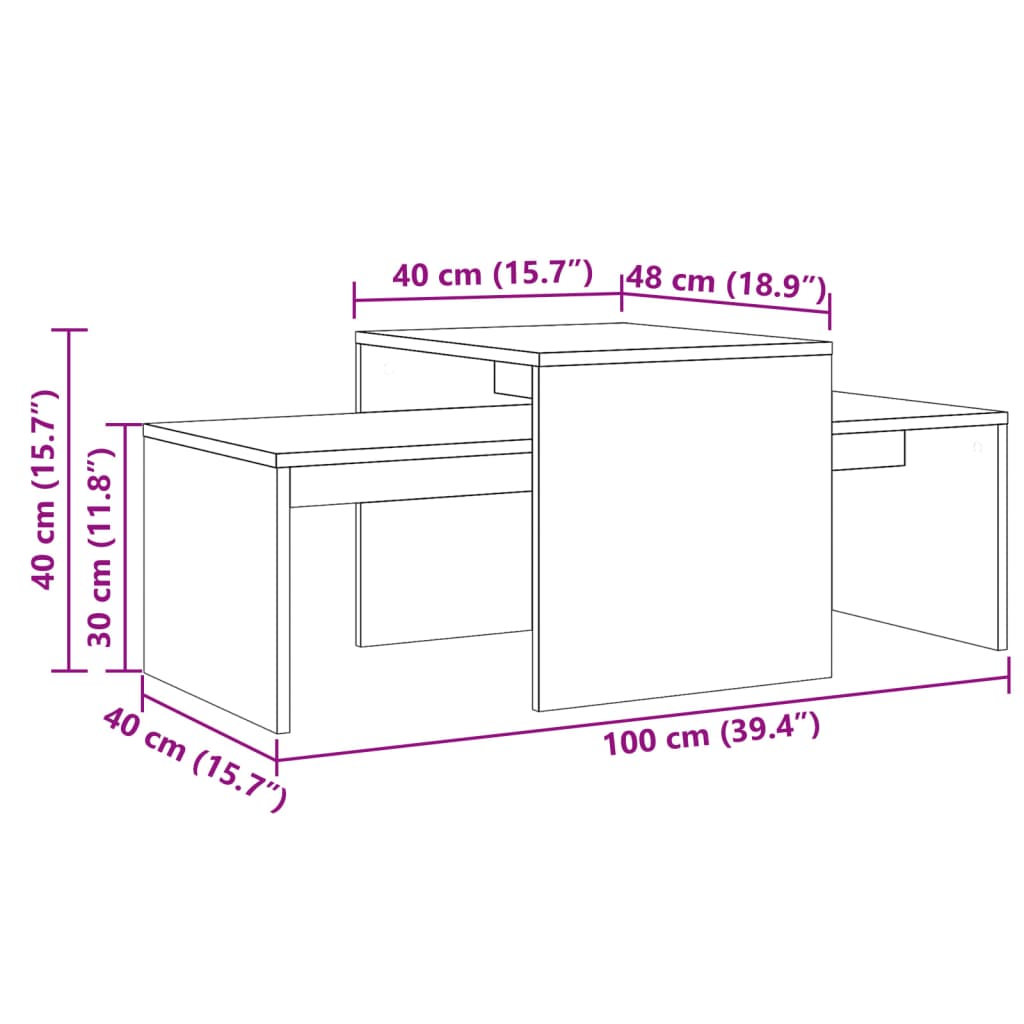 antik fa színű szerelt fa dohányzóasztal 100 x 48 x 40 cm