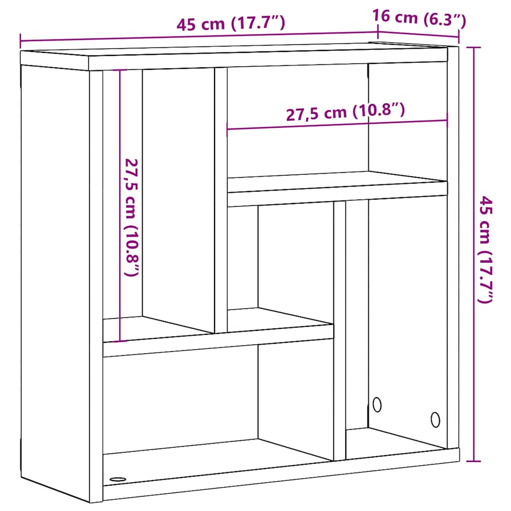 kézműves tölgy színű szerelt fa fali polc 45 x 16 x 45 cm