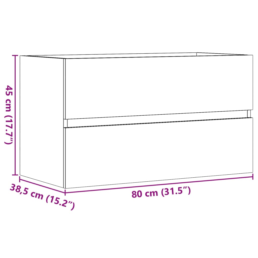 betonszürke szerelt fa függő fürdőszobaszekrény 80x38,5x45 cm