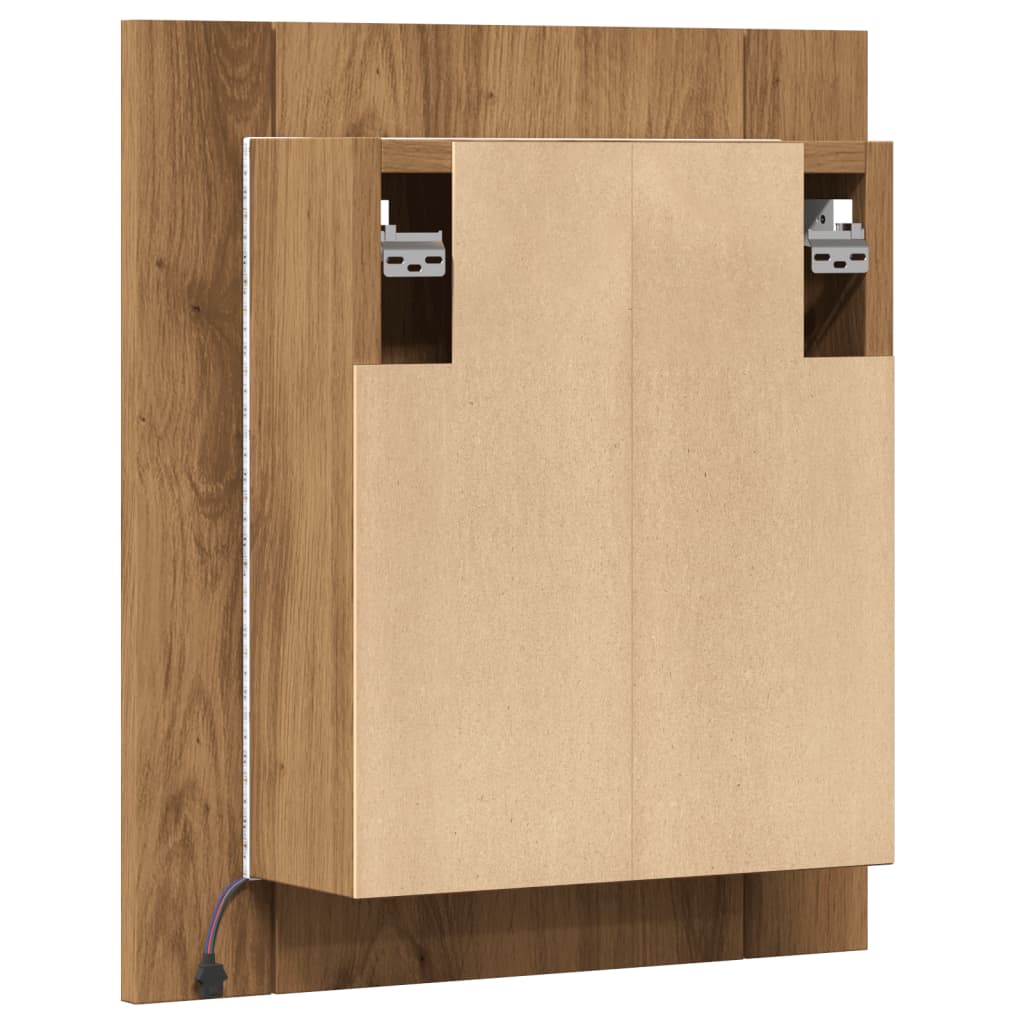 kézműves tölgy szerelt fa tükrös szekrény LED-del 40x12x45 cm