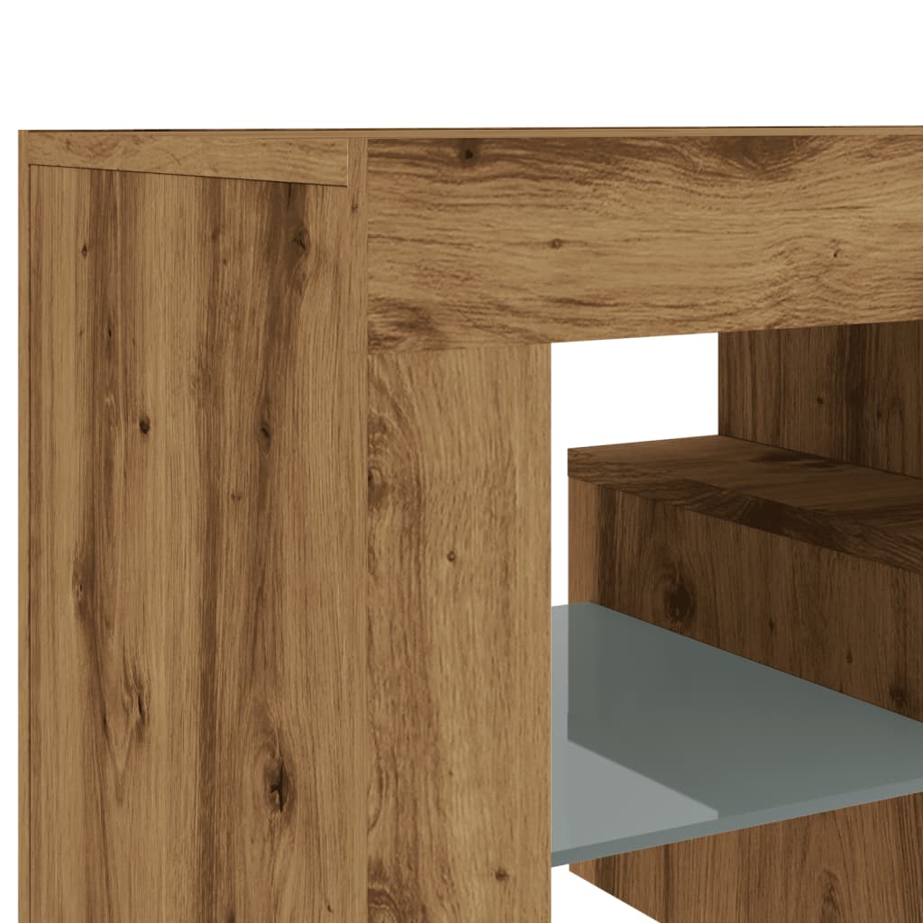 kézműves tölgy szerelt fa TV-szekrény LED-ekkel 120x36,5x40 cm