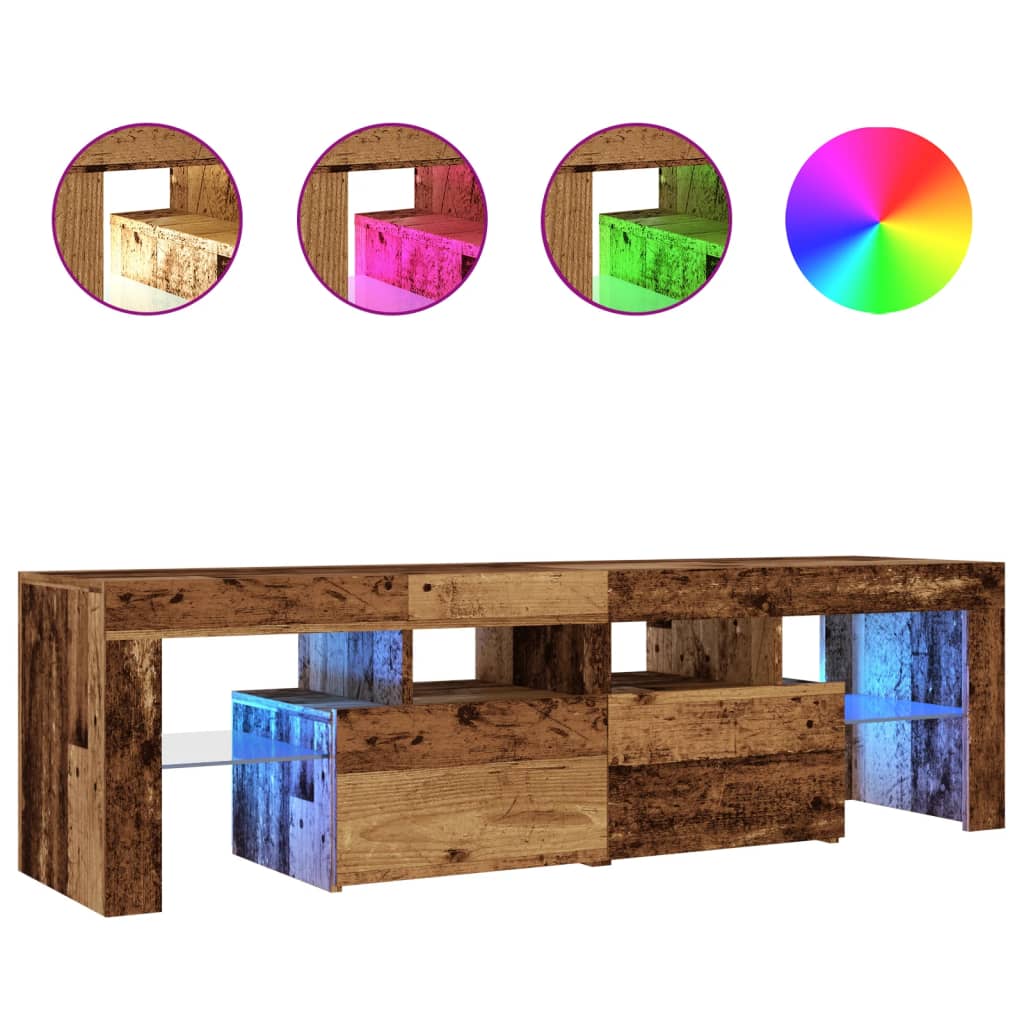 antik fa színű szerelt fa TV-szekrény LED-ekkel 140x36,5x40 cm