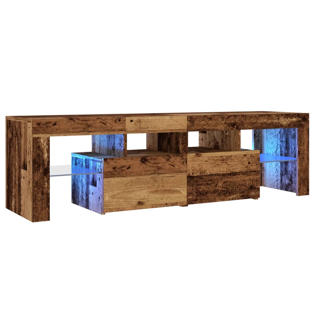 antik fa színű szerelt fa TV-szekrény LED-ekkel 140x36,5x40 cm