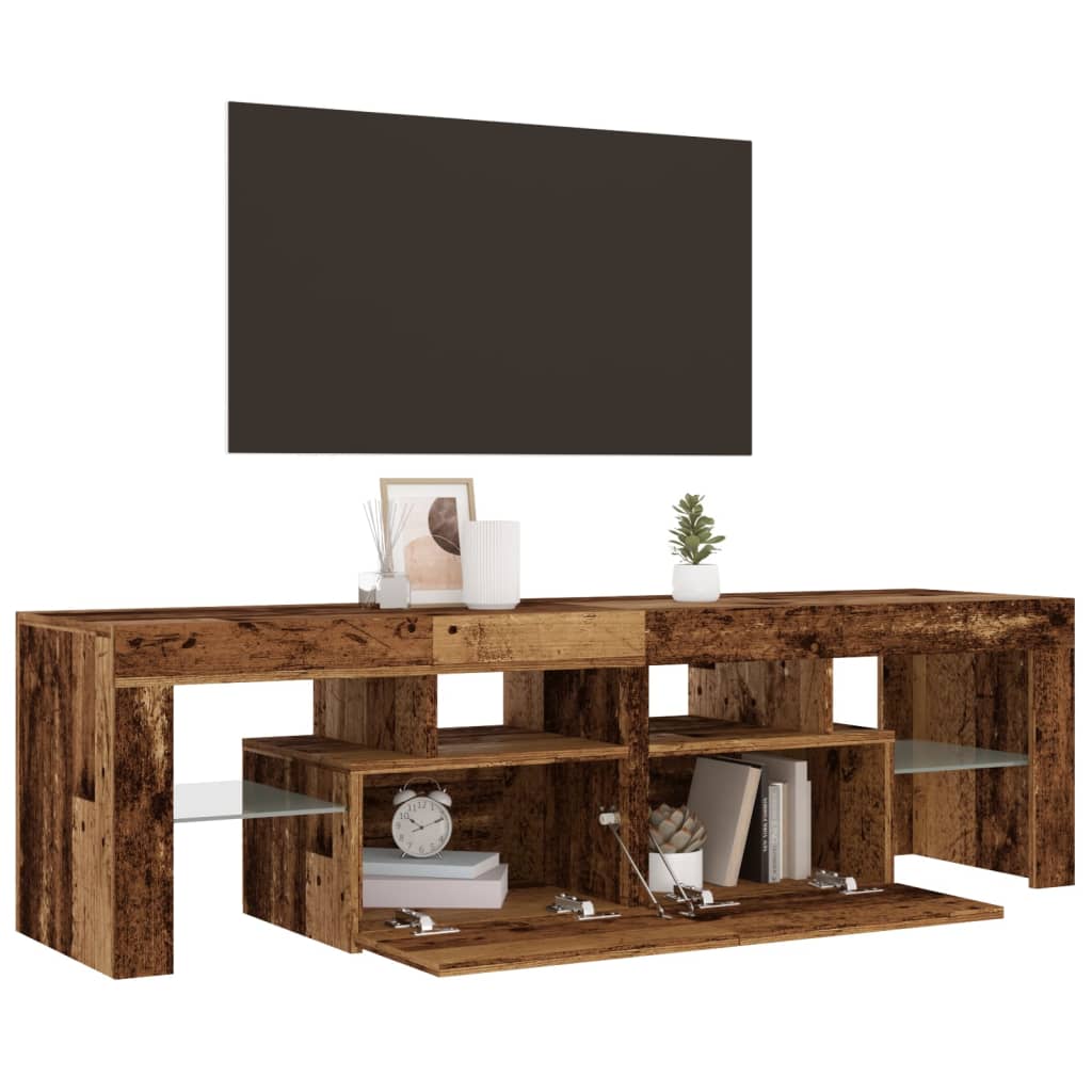 antik fa színű szerelt fa TV-szekrény LED-ekkel 140x36,5x40 cm