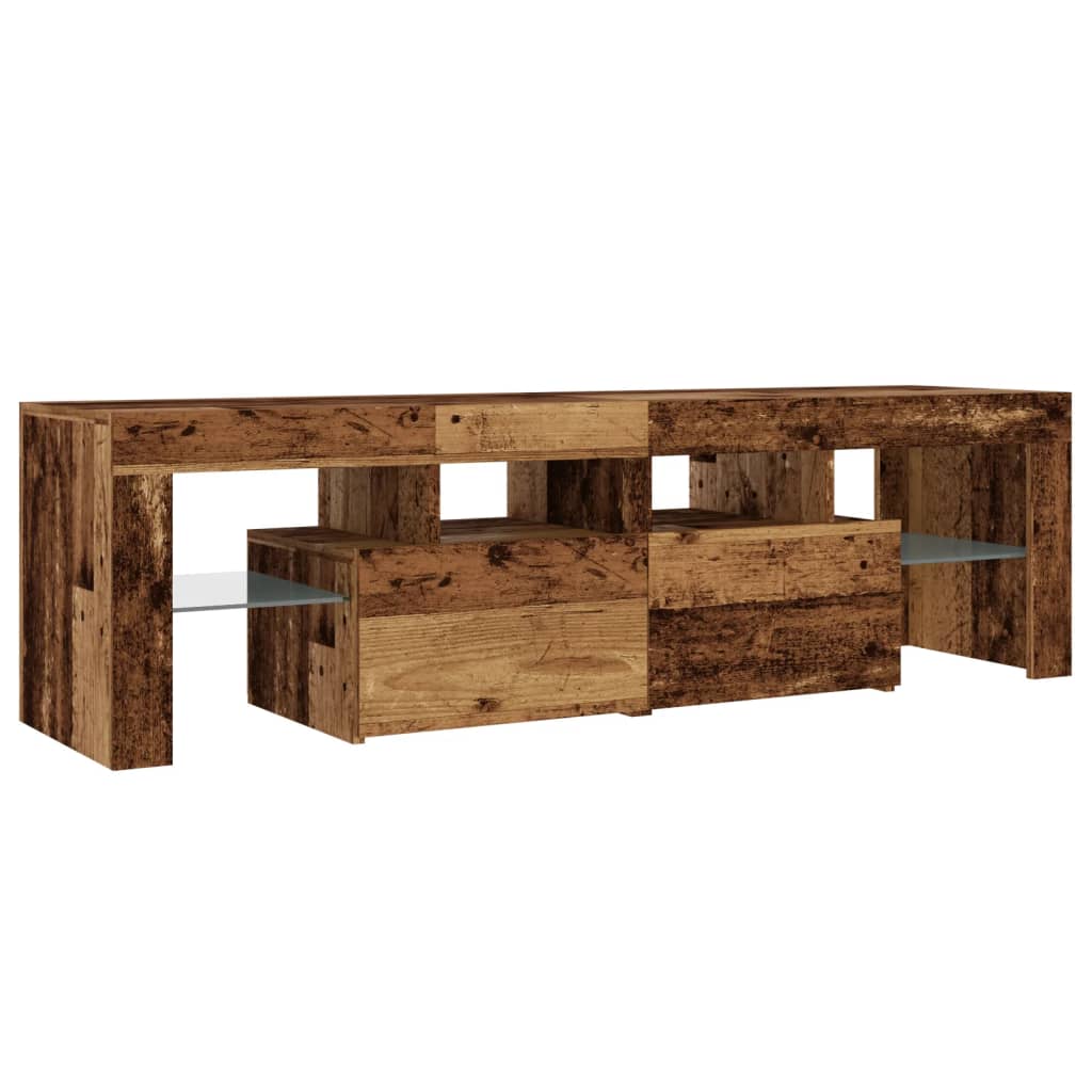 antik fa színű szerelt fa TV-szekrény LED-ekkel 140x36,5x40 cm