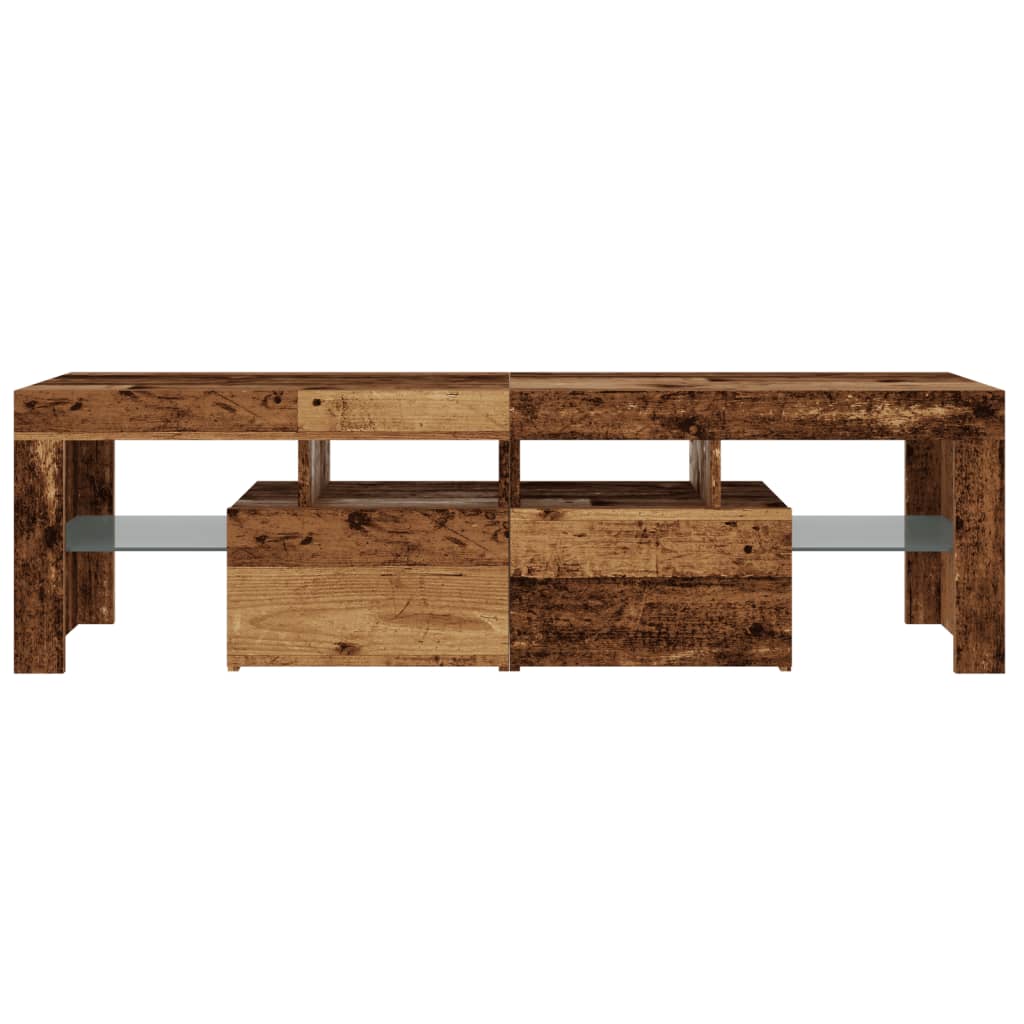 antik fa színű szerelt fa TV-szekrény LED-ekkel 140x36,5x40 cm