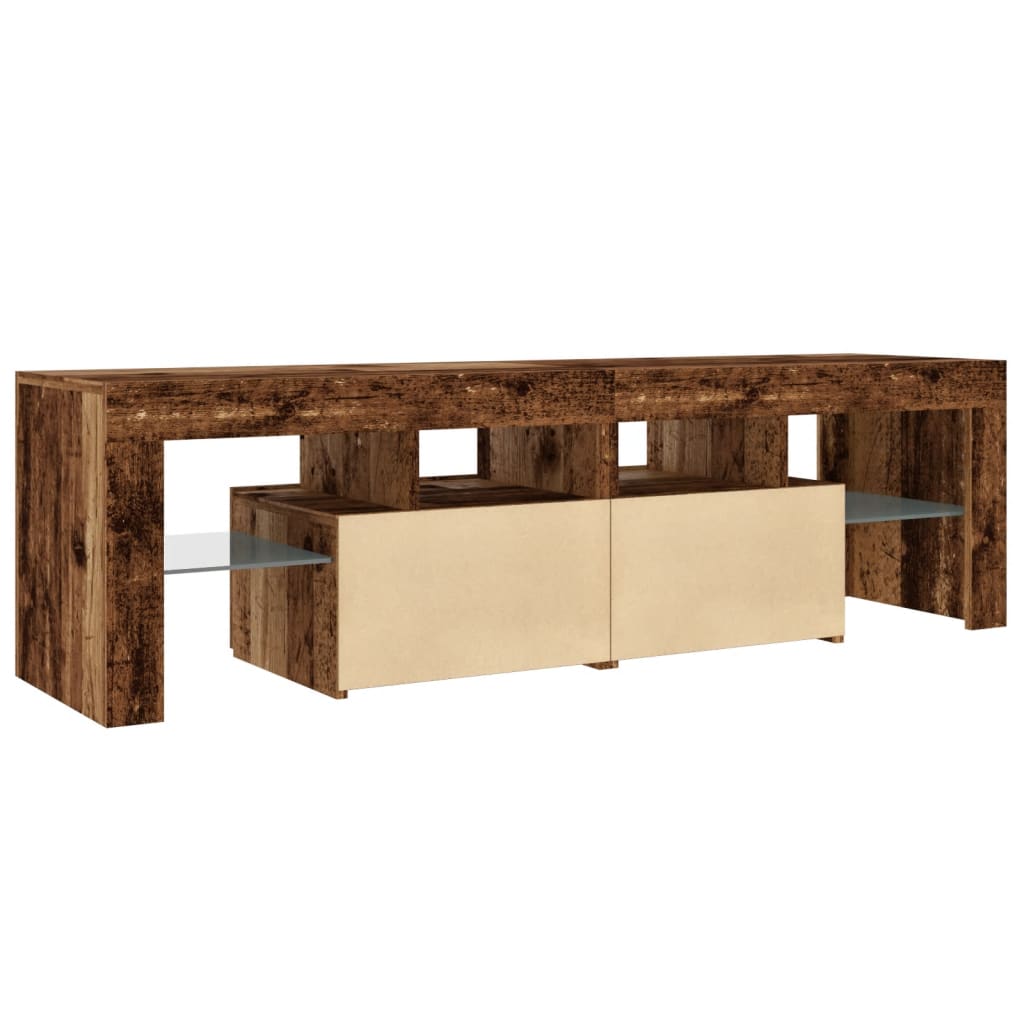 antik fa színű szerelt fa TV-szekrény LED-ekkel 140x36,5x40 cm