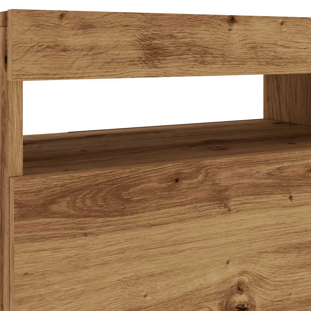 kézműves tölgy szerelt fa TV-szekrény LED-ekkel 120x35x40 cm