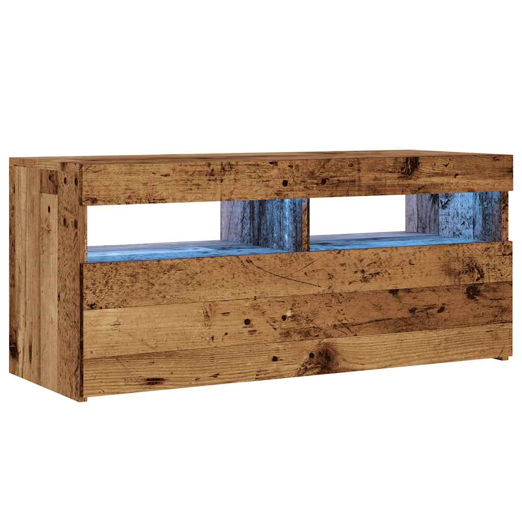 antik fa színű szerelt fa TV-szekrény LED-ekkel 90x35x40 cm