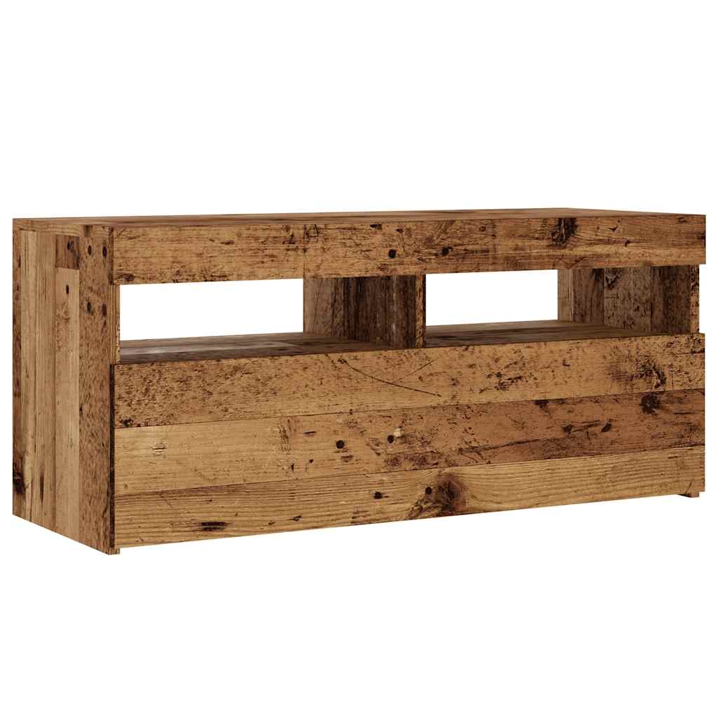 antik fa színű szerelt fa TV-szekrény LED-ekkel 90x35x40 cm