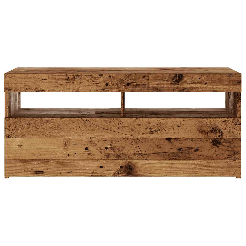 antik fa színű szerelt fa TV-szekrény LED-ekkel 90x35x40 cm