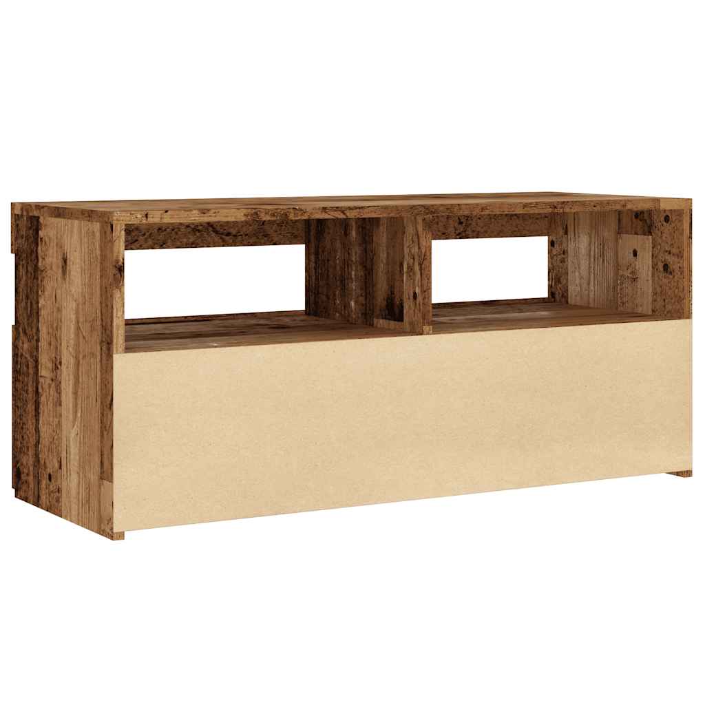antik fa színű szerelt fa TV-szekrény LED-ekkel 90x35x40 cm