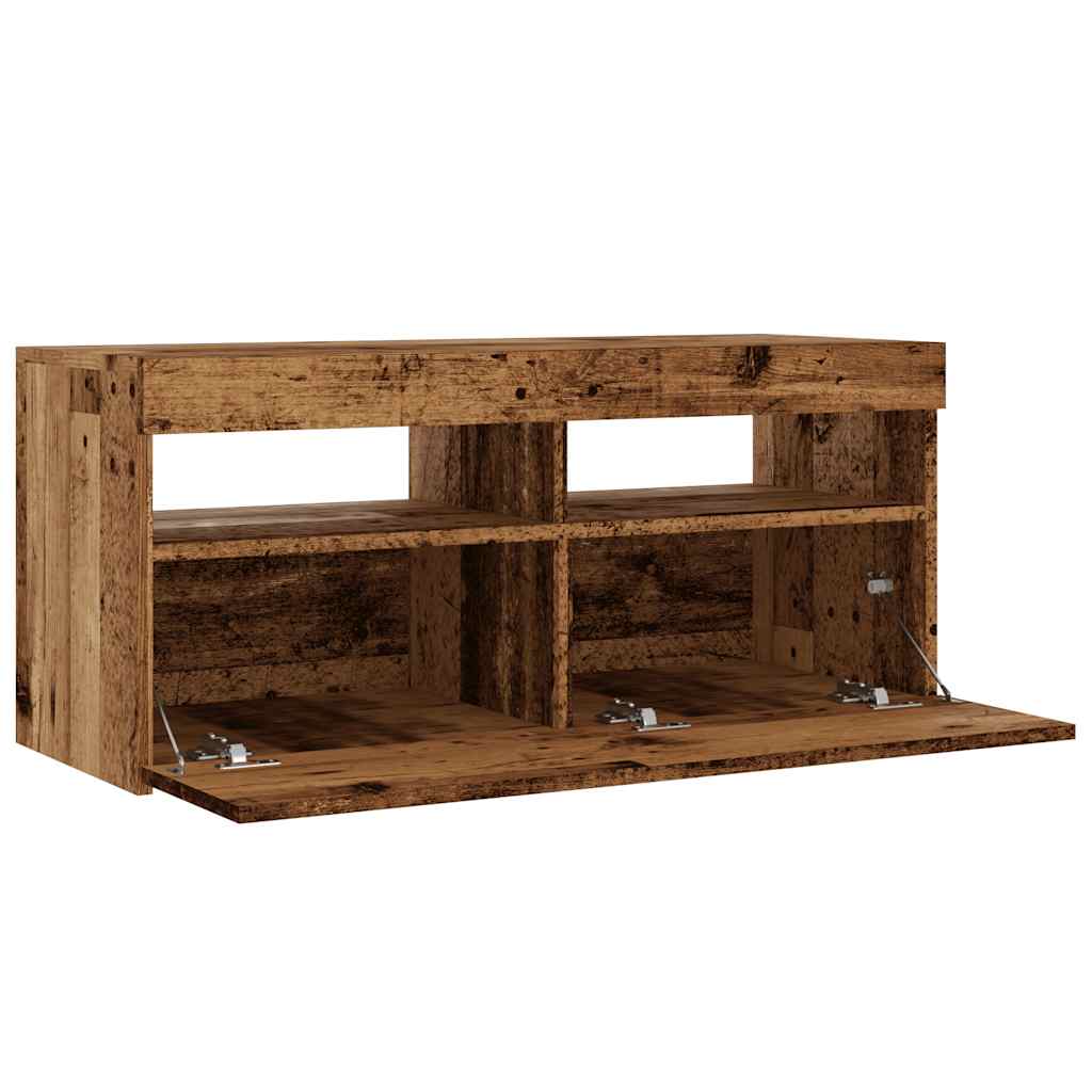 antik fa színű szerelt fa TV-szekrény LED-ekkel 90x35x40 cm
