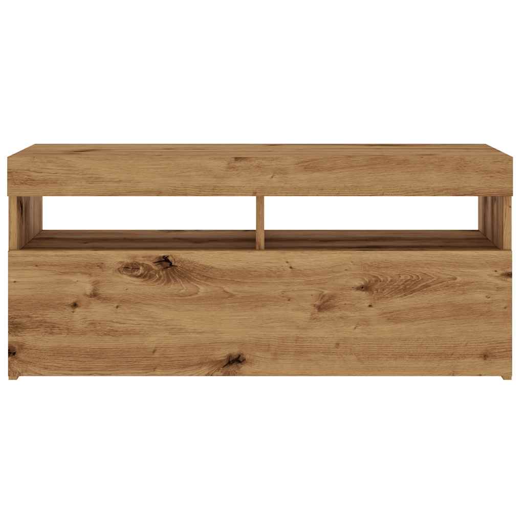 kézműves tölgy szerelt fa TV-szekrény LED-ekkel 90x35x40 cm