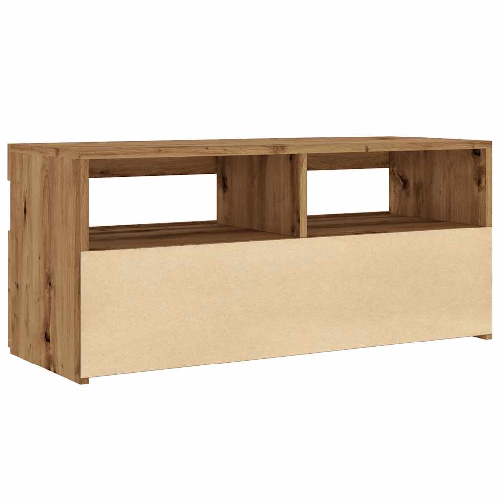 kézműves tölgy szerelt fa TV-szekrény LED-ekkel 90x35x40 cm