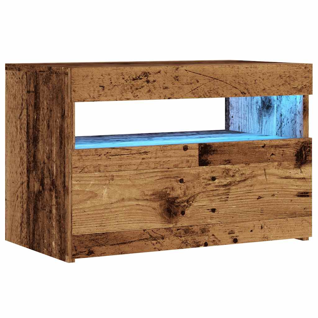 antik fa színű szerelt fa TV-szekrény LED-ekkel 60x35x40 cm