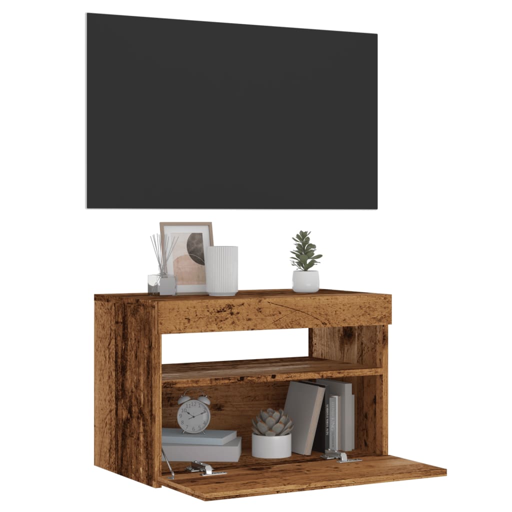 antik fa színű szerelt fa TV-szekrény LED-ekkel 60x35x40 cm