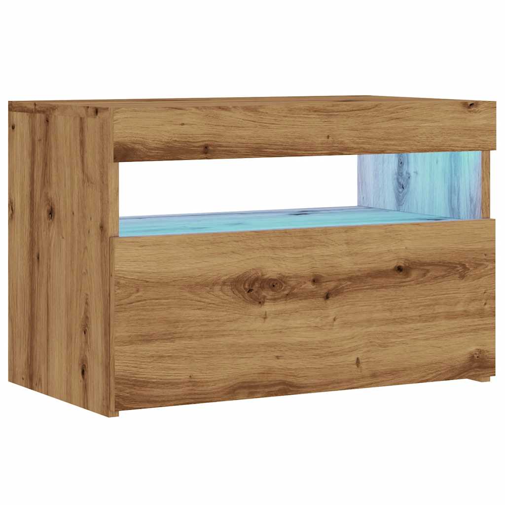 kézműves tölgy szerelt fa TV-szekrény LED-ekkel 60x35x40 cm