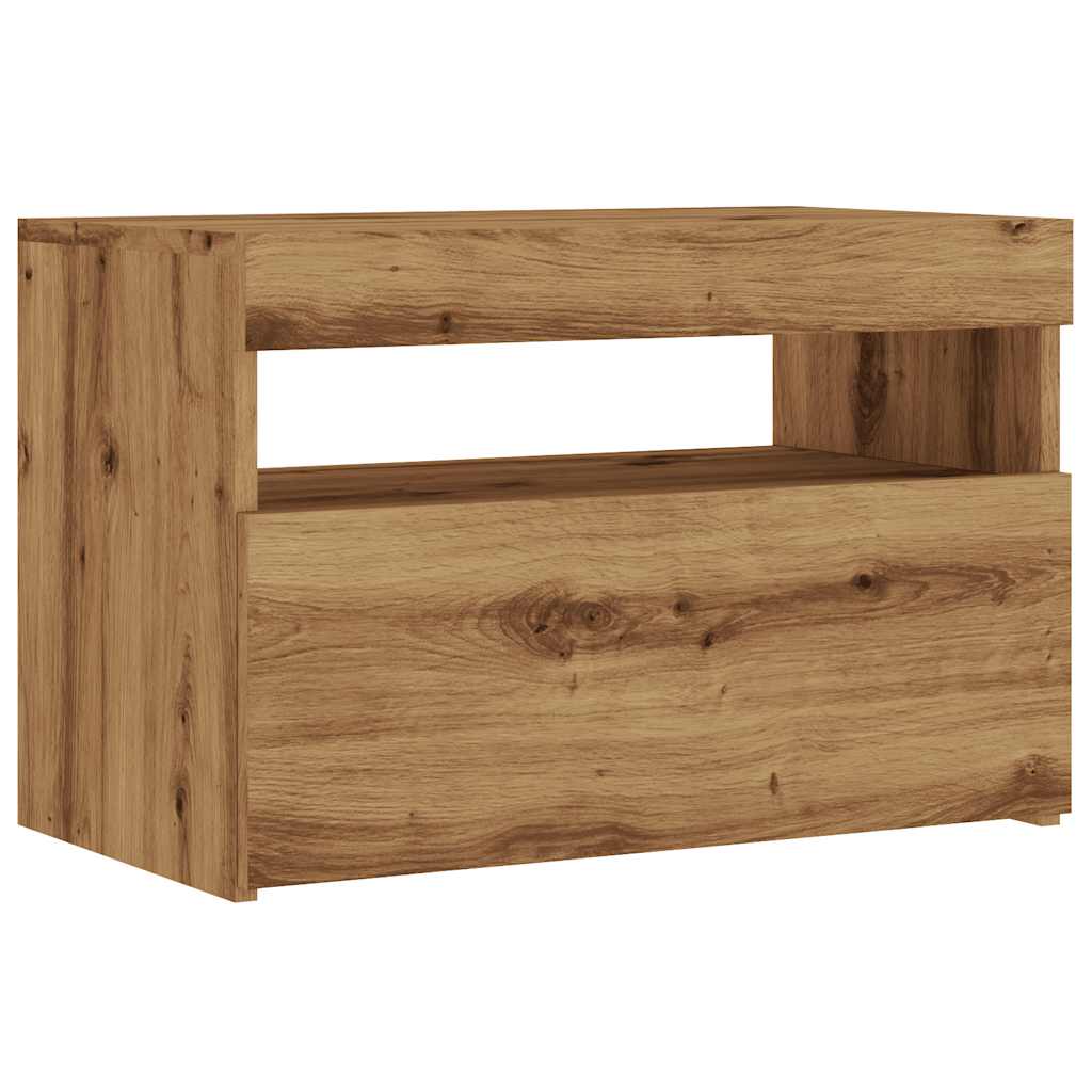 kézműves tölgy szerelt fa TV-szekrény LED-ekkel 60x35x40 cm