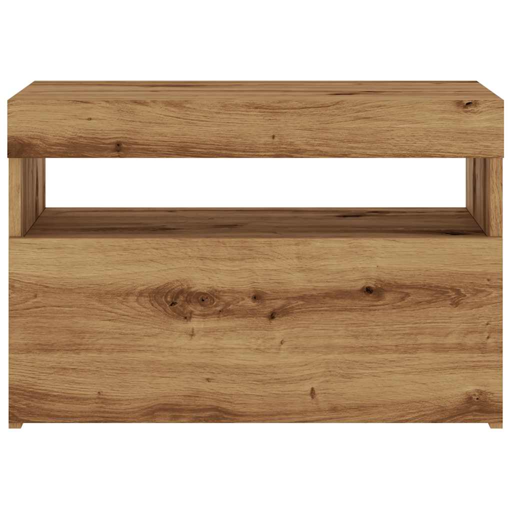 kézműves tölgy szerelt fa TV-szekrény LED-ekkel 60x35x40 cm