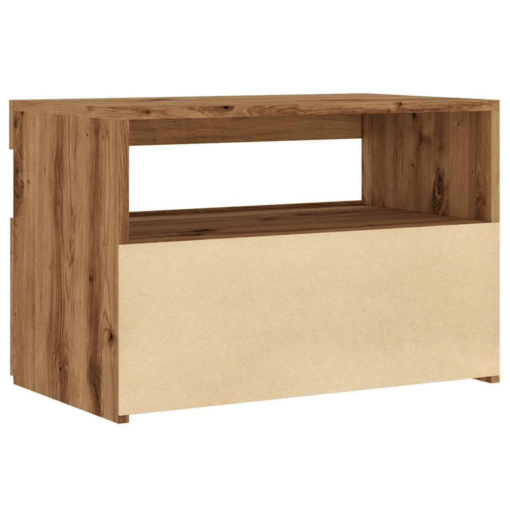 kézműves tölgy szerelt fa TV-szekrény LED-ekkel 60x35x40 cm