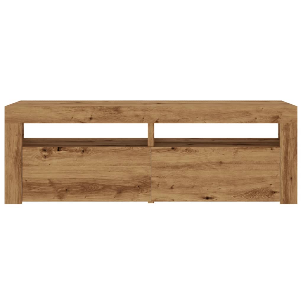 kézműves tölgy szerelt fa TV-szekrény LED-ekkel 120x35x40 cm