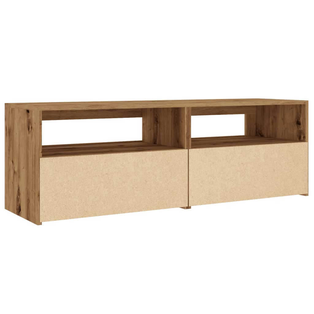 kézműves tölgy szerelt fa TV-szekrény LED-ekkel 120x35x40 cm