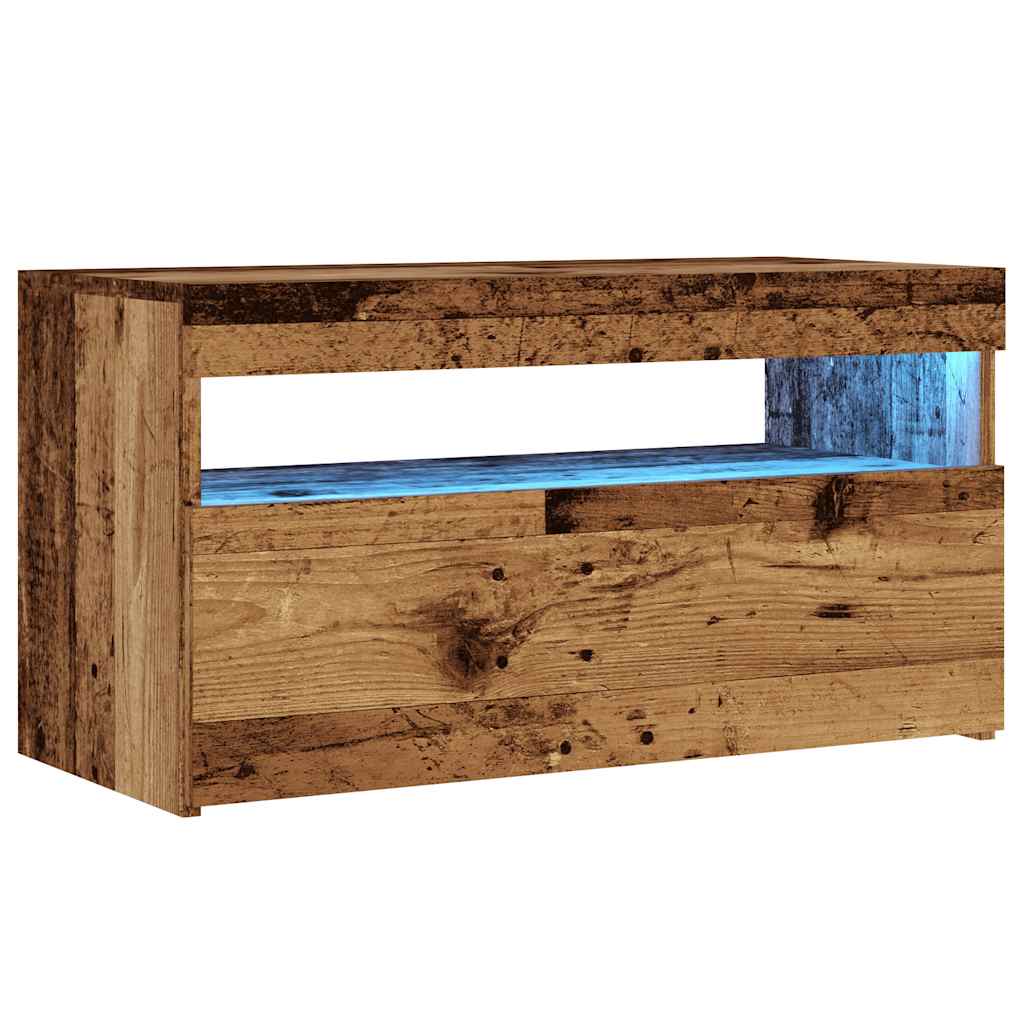 antik fa színű szerelt fa TV-szekrény LED-ekkel 75x35x40 cm