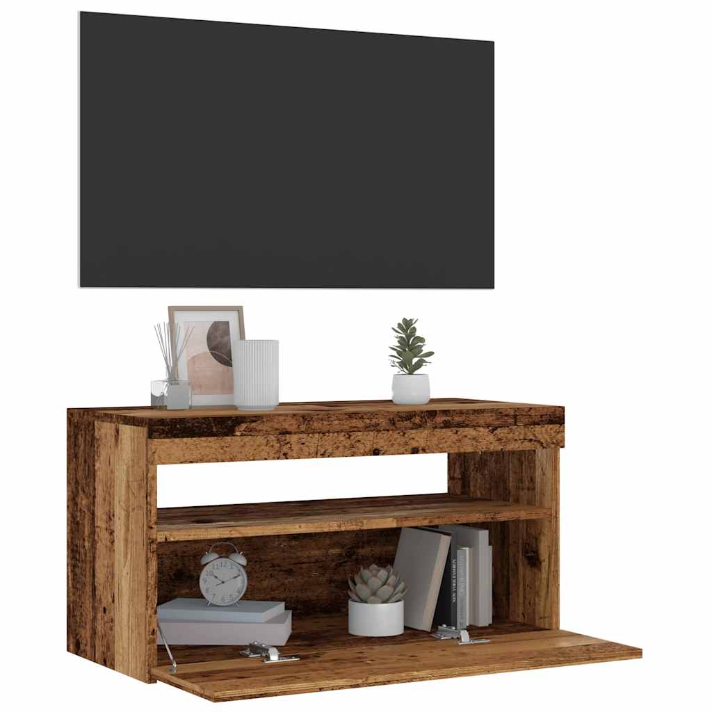 antik fa színű szerelt fa TV-szekrény LED-ekkel 75x35x40 cm