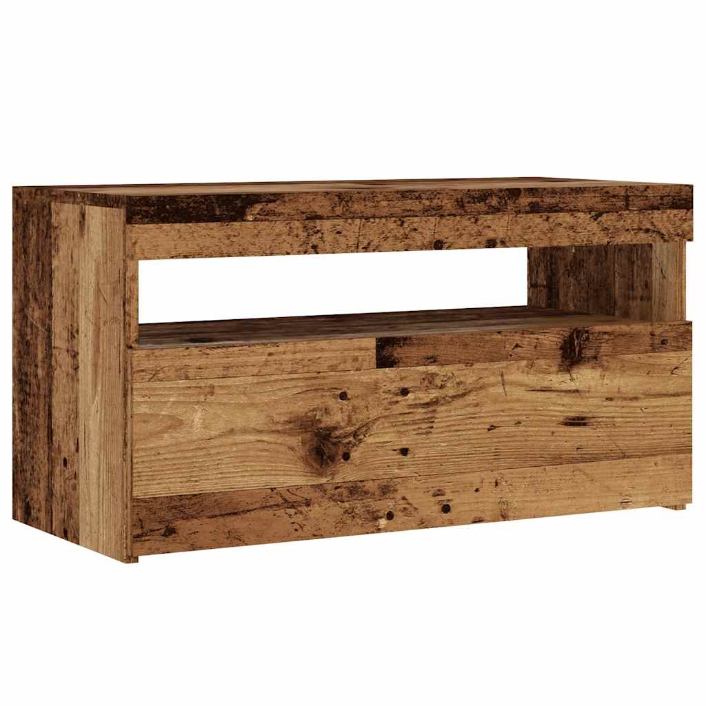 antik fa színű szerelt fa TV-szekrény LED-ekkel 75x35x40 cm