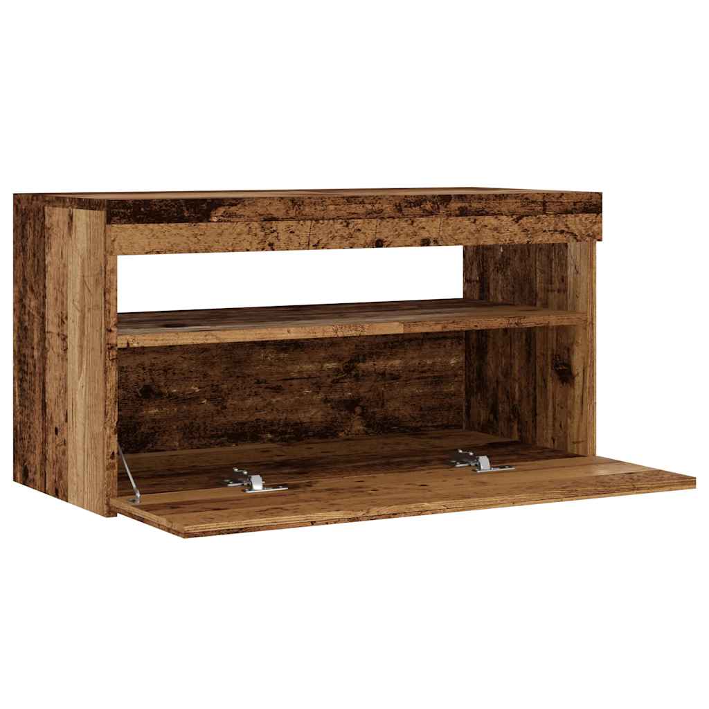 antik fa színű szerelt fa TV-szekrény LED-ekkel 75x35x40 cm