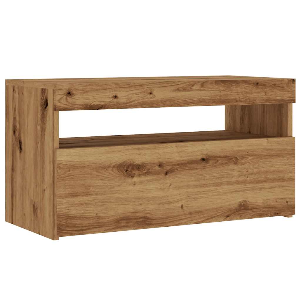 kézműves tölgy szerelt fa TV-szekrény LED-ekkel 75x35x40 cm