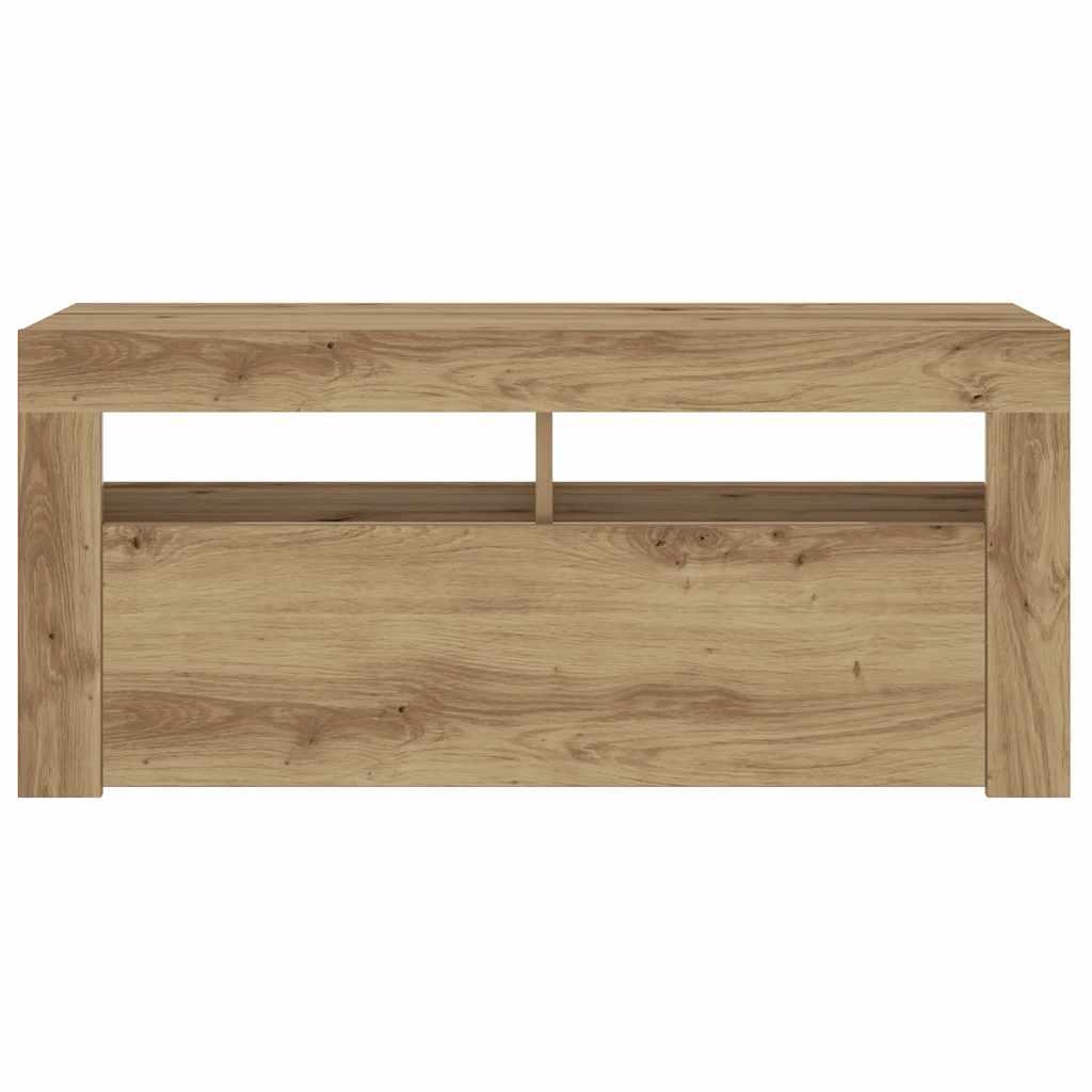 kézműves tölgy szerelt fa TV-szekrény LED-ekkel 90x35x40 cm