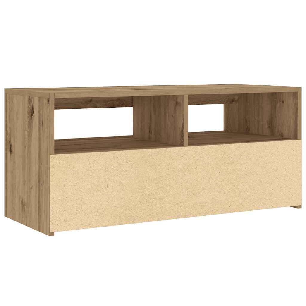kézműves tölgy szerelt fa TV-szekrény LED-ekkel 90x35x40 cm