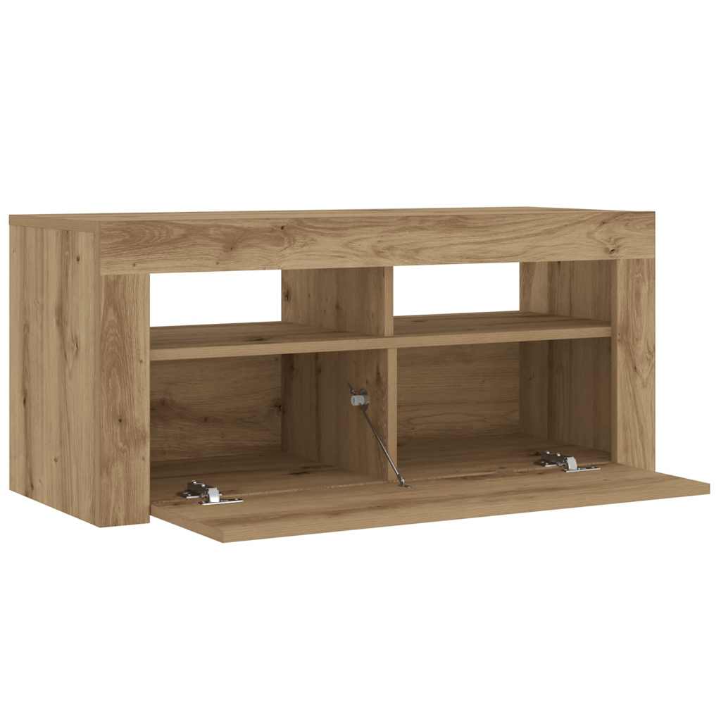 kézműves tölgy szerelt fa TV-szekrény LED-ekkel 90x35x40 cm