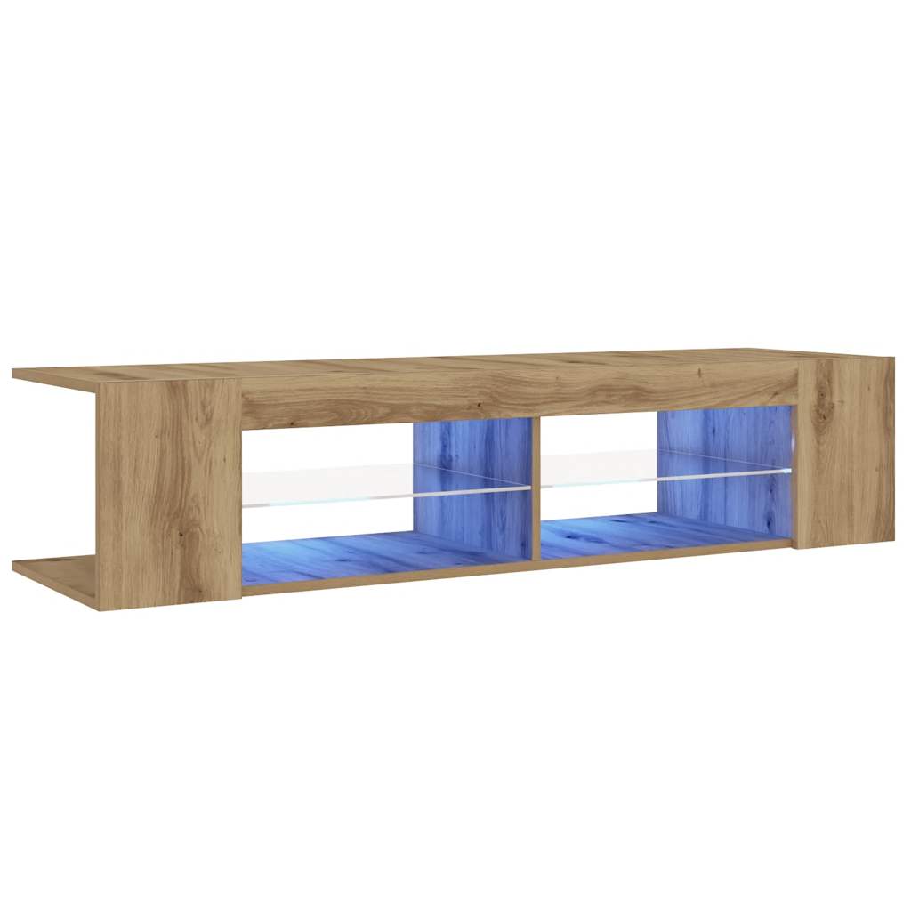 kézműves tölgy szerelt fa TV-szekrény LED-ekkel 135x39x30 cm