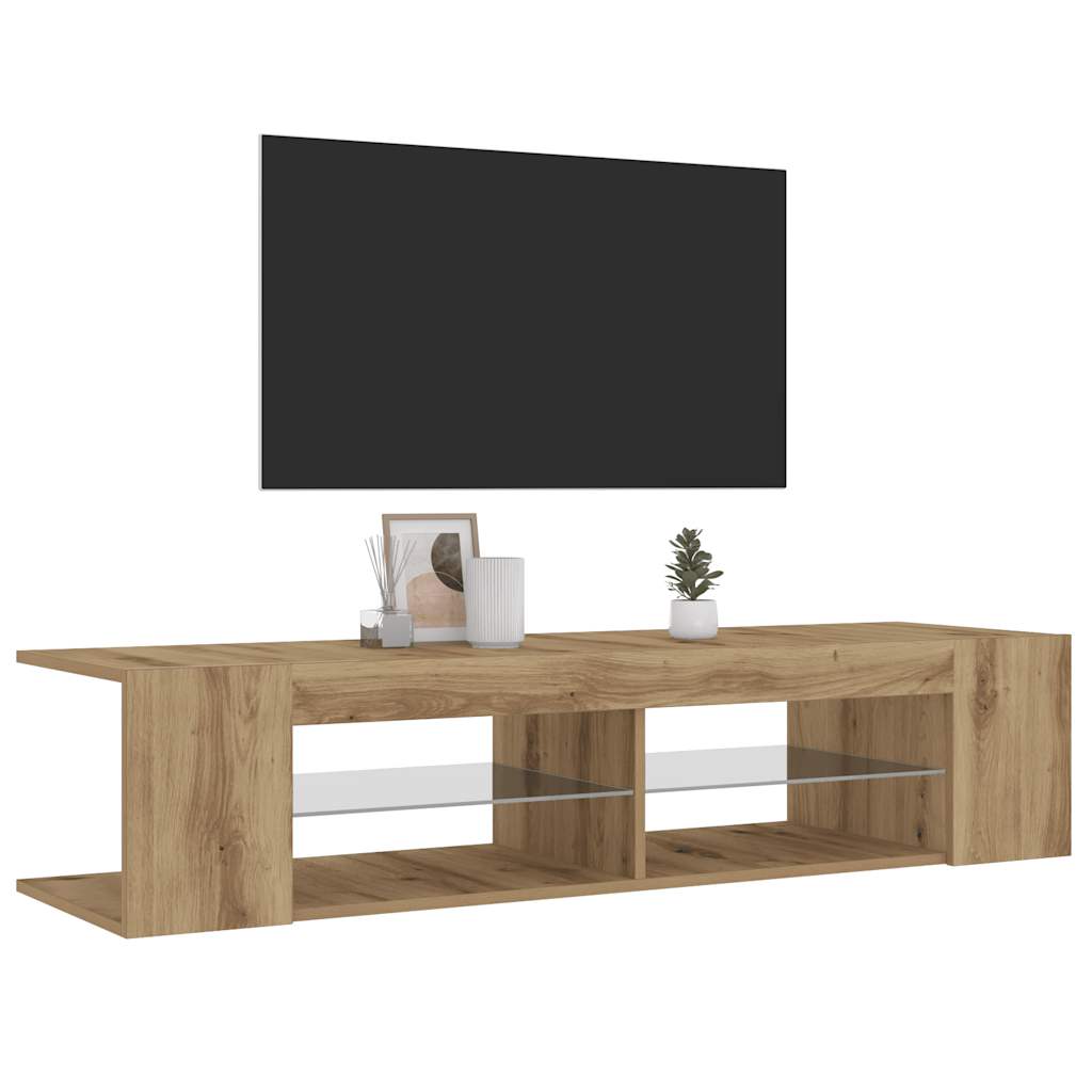 kézműves tölgy szerelt fa TV-szekrény LED-ekkel 135x39x30 cm