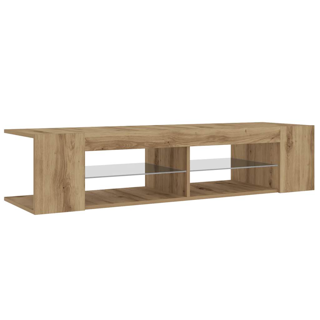kézműves tölgy szerelt fa TV-szekrény LED-ekkel 135x39x30 cm