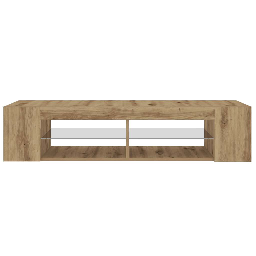 kézműves tölgy szerelt fa TV-szekrény LED-ekkel 135x39x30 cm
