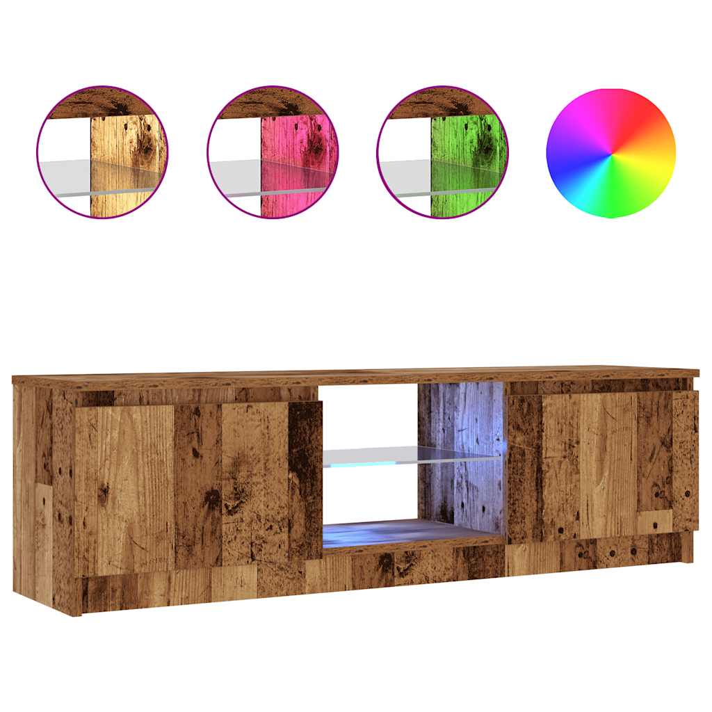 antik fa színű szerelt fa TV-szekrény LED-ekkel 120x30x36 cm