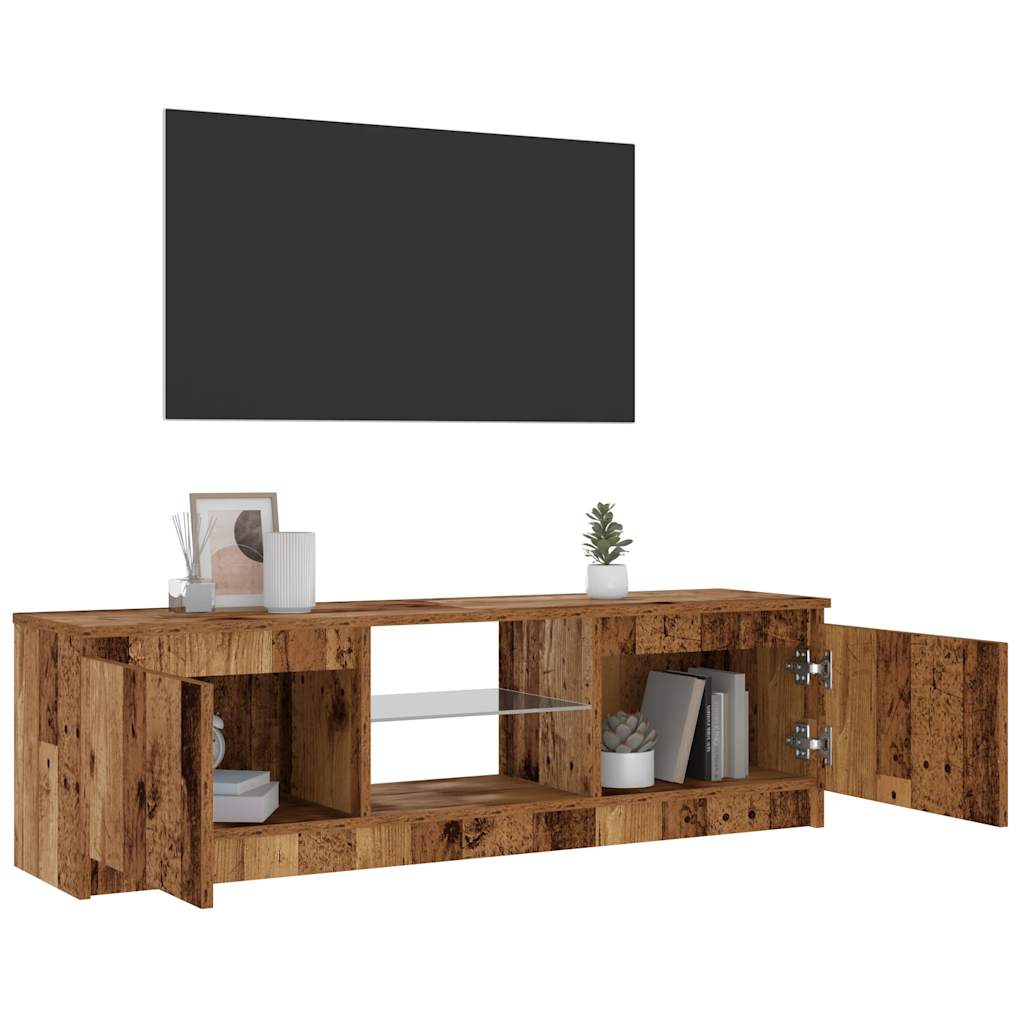 antik fa színű szerelt fa TV-szekrény LED-ekkel 120x30x36 cm