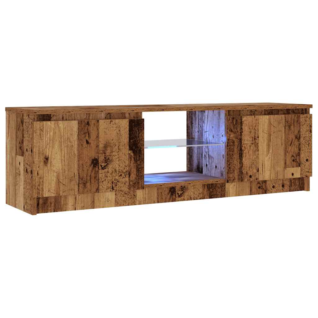 antik fa színű szerelt fa TV-szekrény LED-ekkel 120x30x36 cm