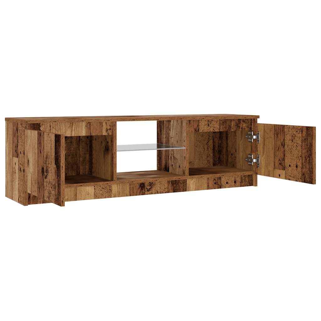 antik fa színű szerelt fa TV-szekrény LED-ekkel 120x30x36 cm