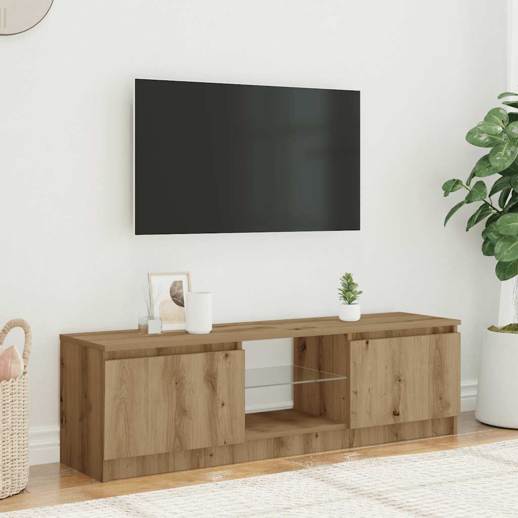 kézműves tölgy szerelt fa TV-szekrény LED-ekkel 120x30x36 cm