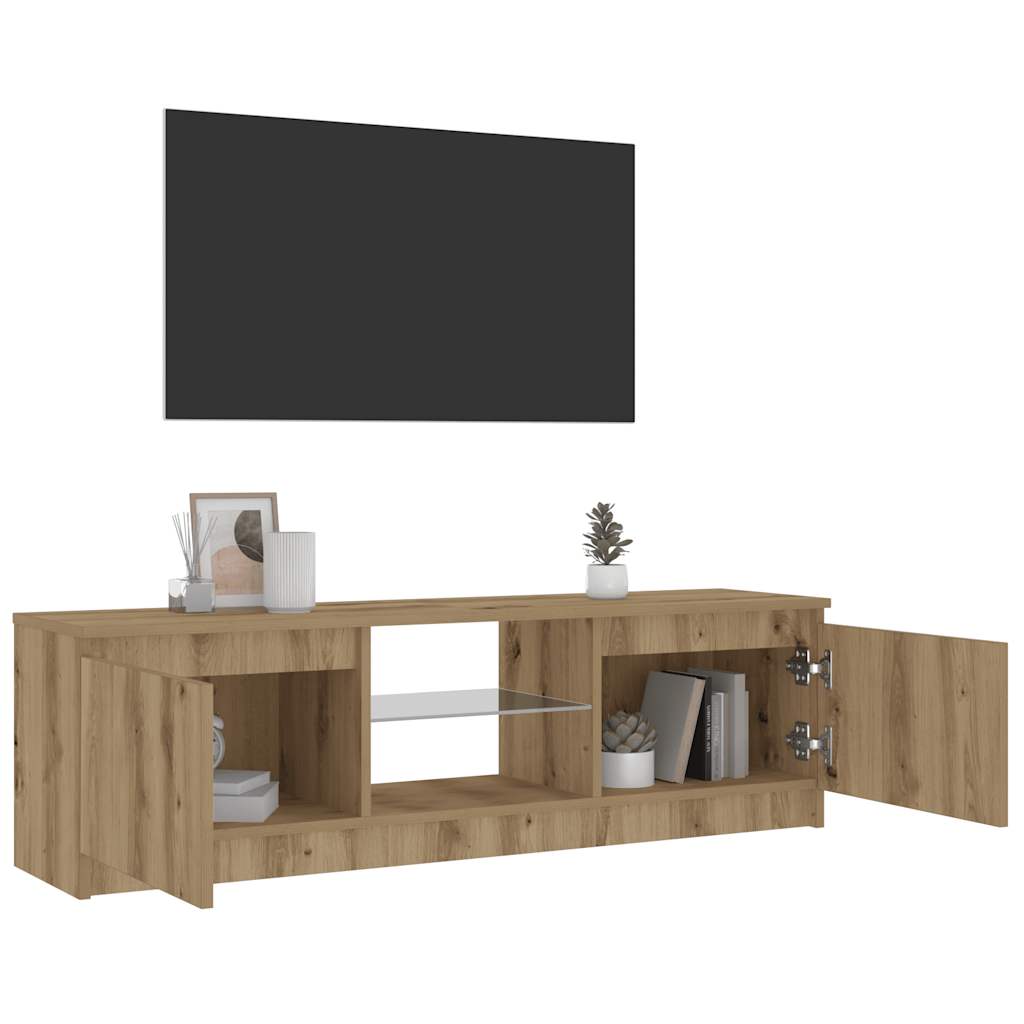 kézműves tölgy szerelt fa TV-szekrény LED-ekkel 120x30x36 cm