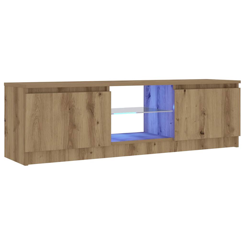kézműves tölgy szerelt fa TV-szekrény LED-ekkel 120x30x36 cm