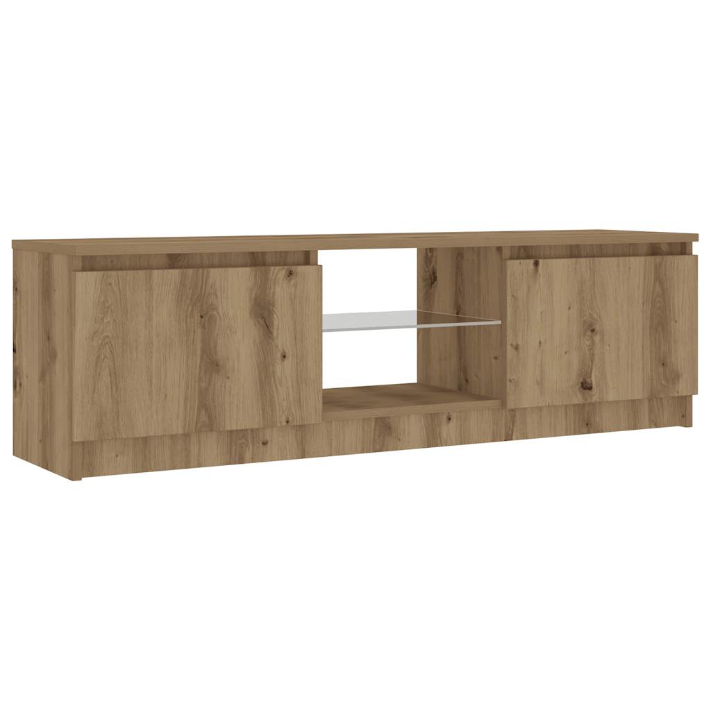 kézműves tölgy szerelt fa TV-szekrény LED-ekkel 120x30x36 cm