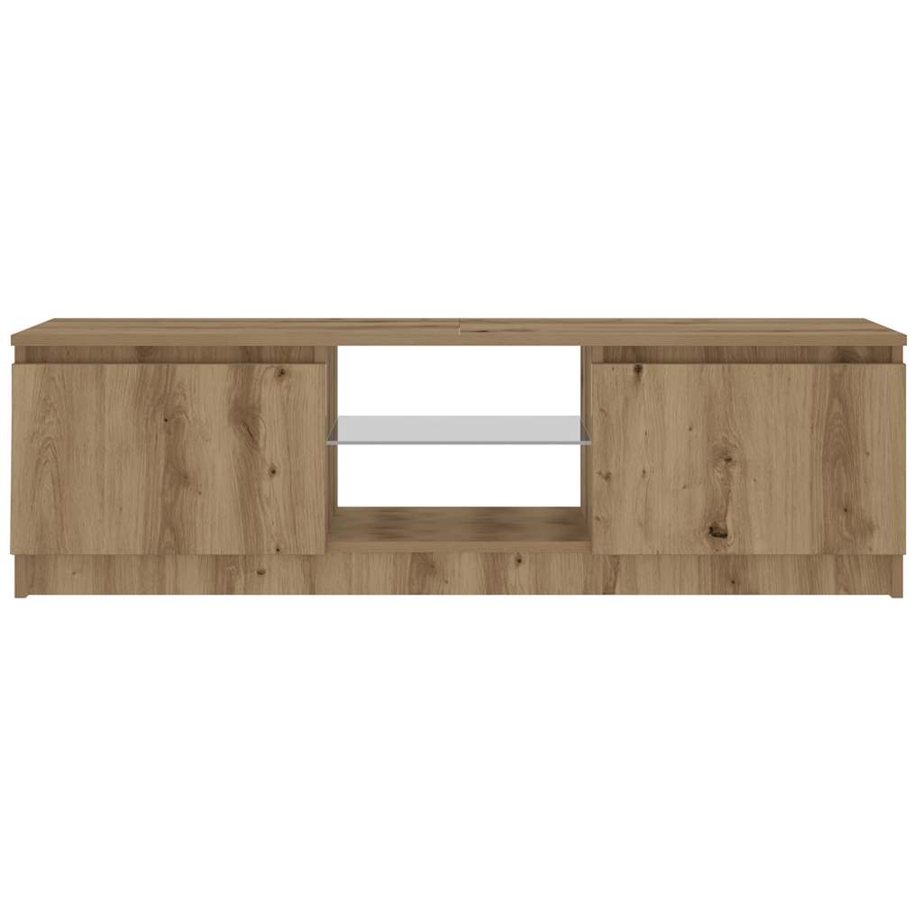 kézműves tölgy szerelt fa TV-szekrény LED-ekkel 120x30x36 cm