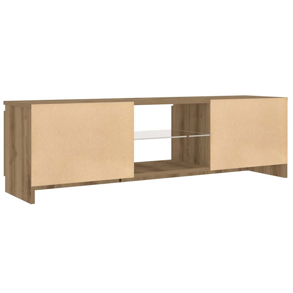 kézműves tölgy szerelt fa TV-szekrény LED-ekkel 120x30x36 cm